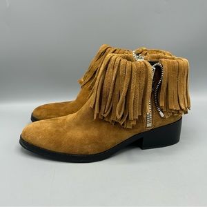 Phillip Lim Women's Suede Heel Zip Ankle Boots Tan Tassels Size 37